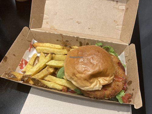 Vegan burger and chips!  at Kocina Kanalla in San Sebastian