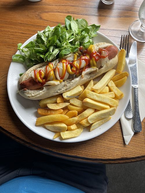 Vegan hot dog (comes without the salad)  at The Woodbine in Waltham Abbey