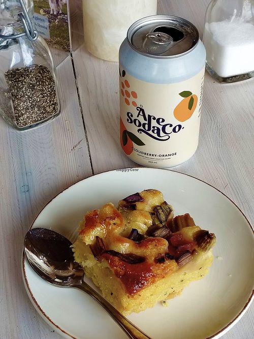 Vegan lemon and rhubarb cake at STF Storulvan Fjallstation in Duved