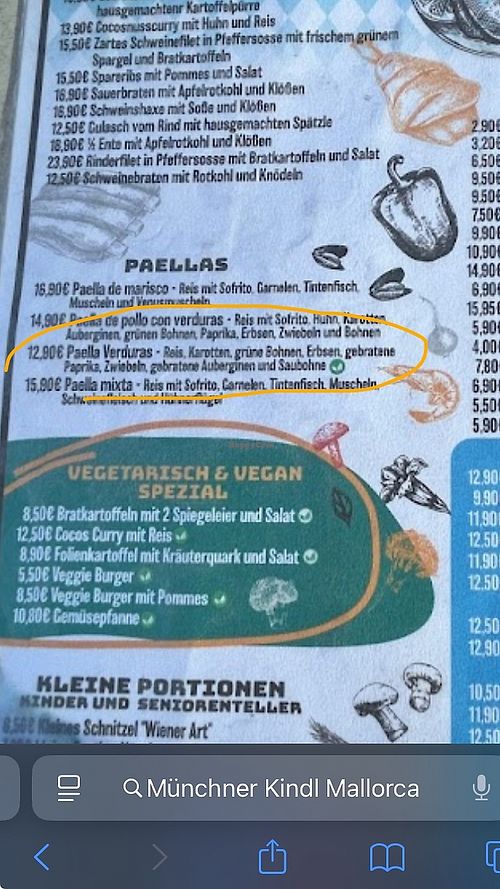 Eine Vegane Paella gibt es auch   at Münchner Kindl Strandfigur in Mallorca