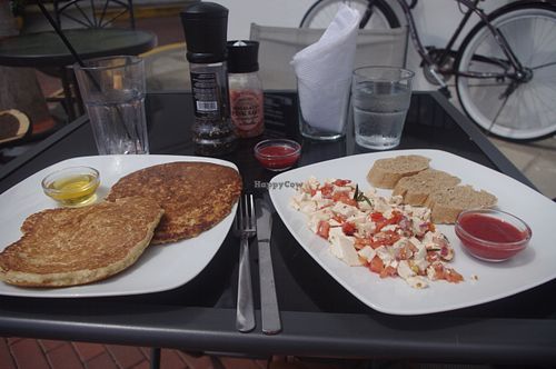 My (outdoor) table after the buffet portion and drinking the 'tea' (yum)! at Dodo Bon Pan Cafe in Panama City