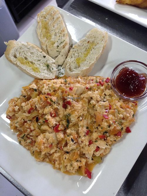 Delicious Vegan Scramble 'Eggs'. at Dodo Bon Pan Cafe in Panama City