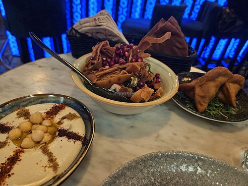 Regular hummus,  fattoush salad,  fatayer at Oummi in Stockholm