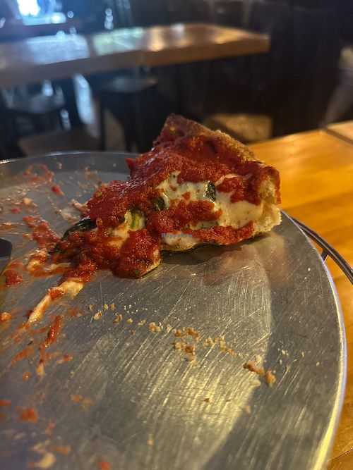 Close up of vegan pizzaa  at The Warehouse in Chicago