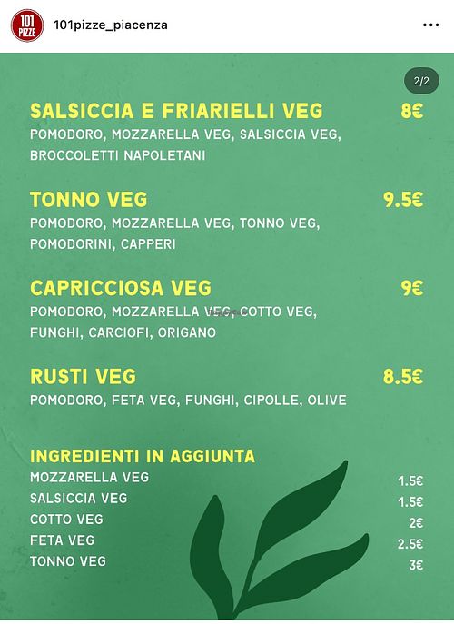 Menu vegano, disponibili anche arancini   at 101 Pizze in Piacenza
