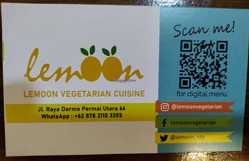Business card front at Lemoon Vegetarian Cuisine in Surabaya