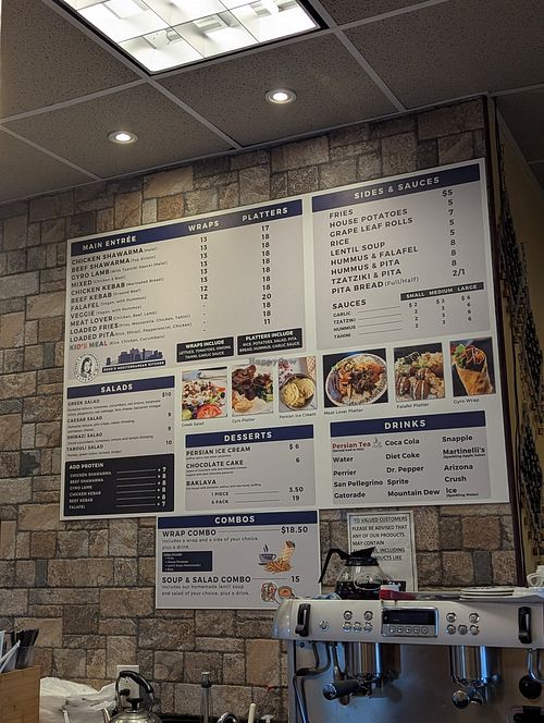 Menu board inside restaurant at Suri's in Reno