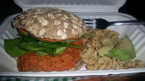 Bean burger at Happy Vegan in Tijuana