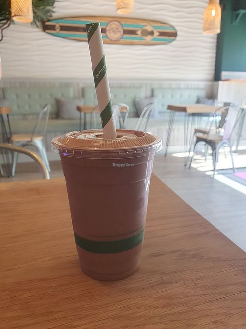 Island Coffee Smoothie: Organic coffee, banana, peanut butter, dates, chocolate blend, almond milk at The Plant Boost in Wilmslow