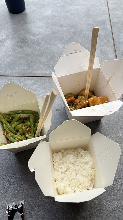 Garlic beans , orange tofu … to go  at Canto - Modern Cantonese Bistro in Puerto Vallarta