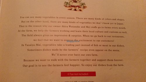 Restaurant ethos at Yasaiyamei in Tokyo