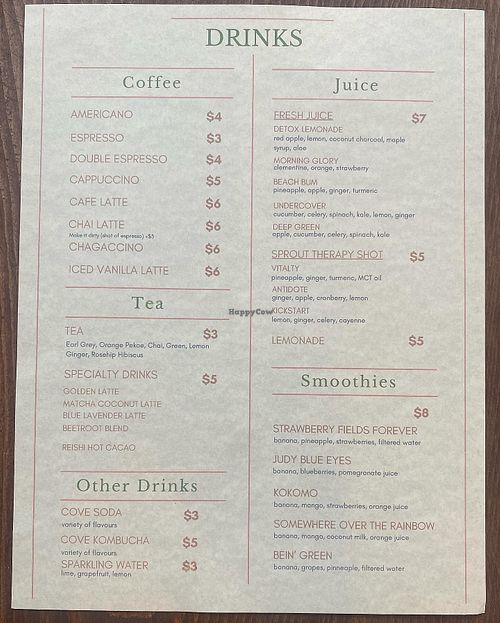 Drinks Menu May 2025 at Heartwood in Halifax