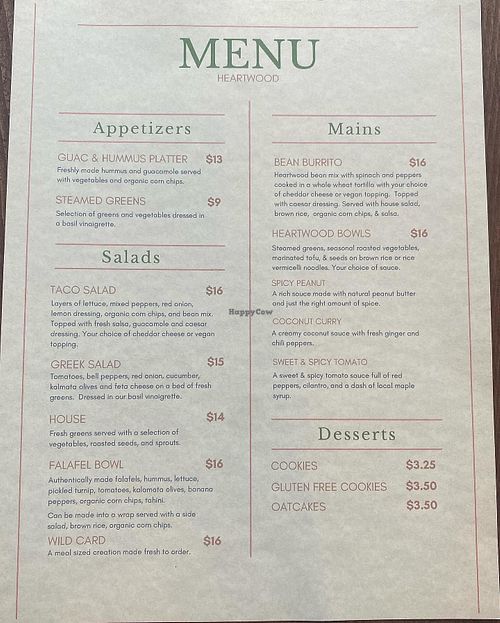 Main Menu May 2025 at Heartwood in Halifax