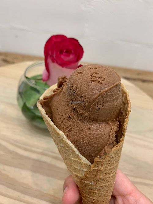 Vegan chocolate in a cone!  at Adelheidi's Organic Sweets in Naples