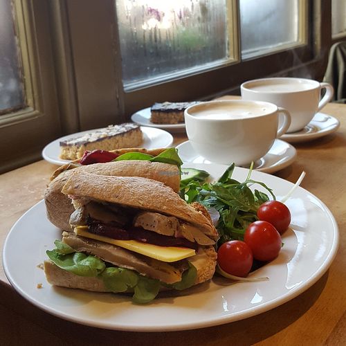 Aubergine, artichoke and vegan cheese baguette at Art Cafe in Oxford