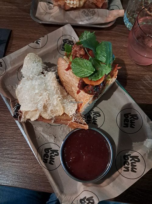 We shared the vegan cheese & chips toastand the soy strip bahn mi at Ruuben in Tampere