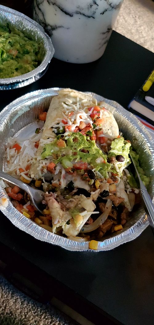 Burrito vegano. I didn't remember to take a photo until after I started eating it. at Plaza Azteca in Marlton