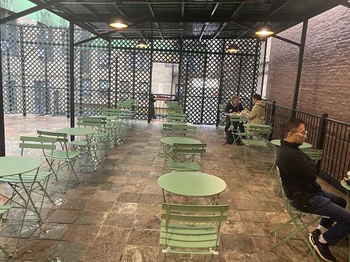 Outdoor eating (with an awning to protect you from the rain)  at Tompkins Square Bagels - Upper East Side in New York City