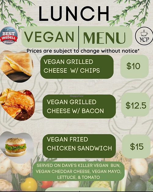 Whole vegan menu  at Your Coffee Place Troutman in Troutman
