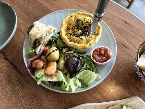 Vegan pie and salad  at Atelier in Berwick-upon-tweed