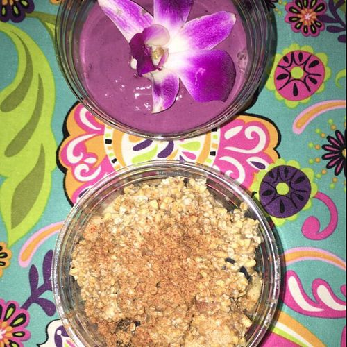 triple berry chia mouse & blueberry almond butter breakfast bowl at Press'd - Plant Street Market in Winter Garden