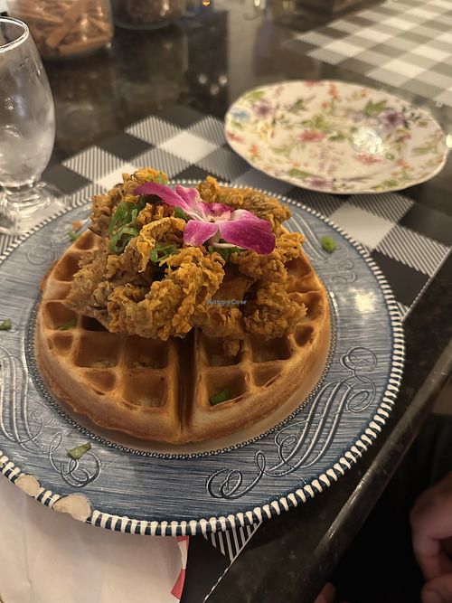 Vegan “chicken” and waffles  at Farmhouse - Main St in Stroudsburg
