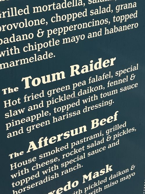 Here’s the menu with the Toum Raiderr  at Chiefly West  in Newcastle