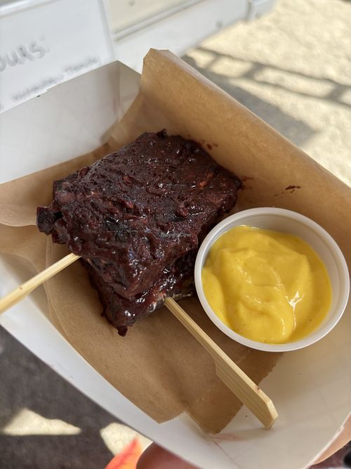 $5 marionberry bbq tempeh skewers - great street foodd  at Euphoria Food Co  in Portland