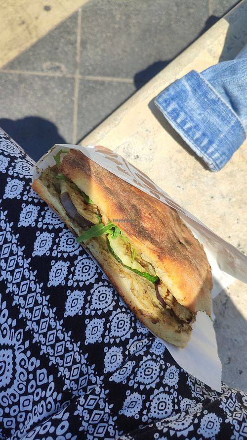 Focaccia with aubergine cream, grilled zucchini and aubergine, and rocket at Gusto Focaccia & More - Catania in Catania