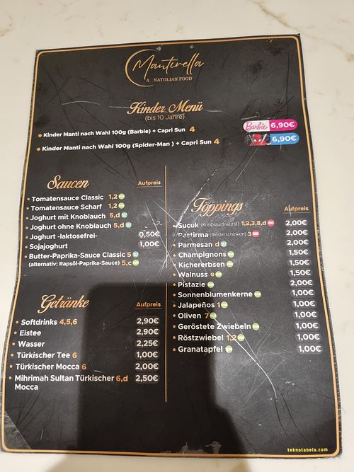 Speisekarte at Mantirella in Stuttgart