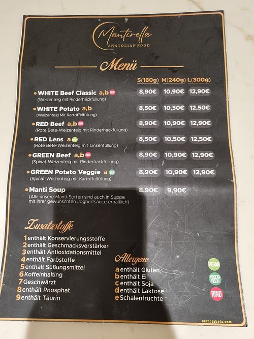 Speisekarte at Mantirella in Stuttgart