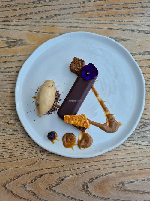Chocolate cremaux with banana ice cream at The Folly Restaurant in Oxford