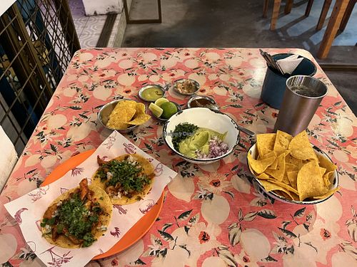 mushroom tacos and nachos with guacamolee  at Güero Güey in Quito