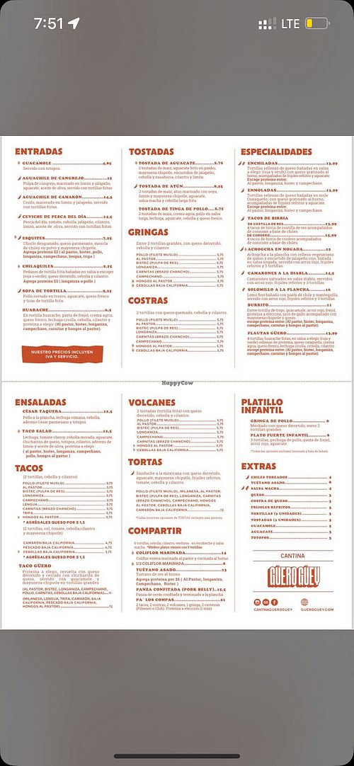 menu  at Güero Güey in Quito