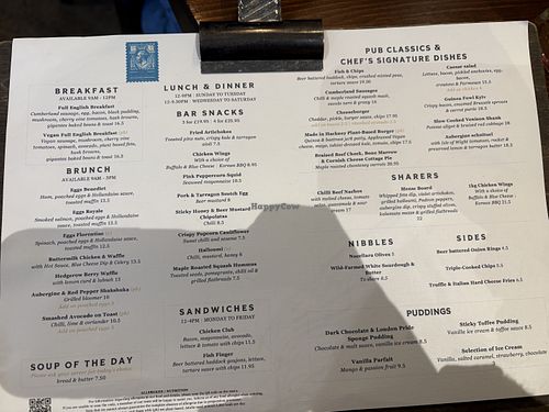 Menu as of March 2026. Pb is vegan  at The King's Head - Earl's Court in South West London