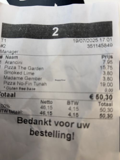 Tip selection is forced at time of payment    at Vegan Pizza Bar  in Utrecht