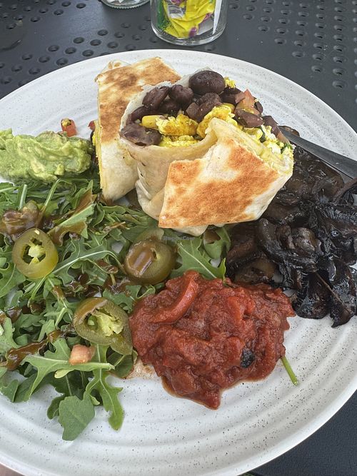 Brekkie burrito  at The Sanctuary Cafè Acres in Noosaville