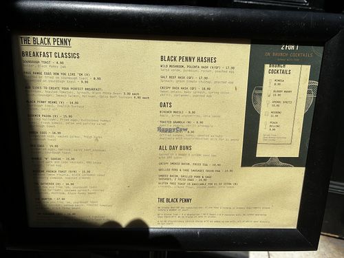menu  at The Black Penny - Covent Garden in London