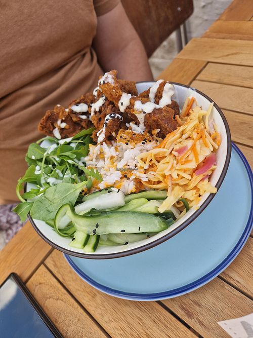 Vegan bowl with vegan fried chicken at Bar Bao in Leuven