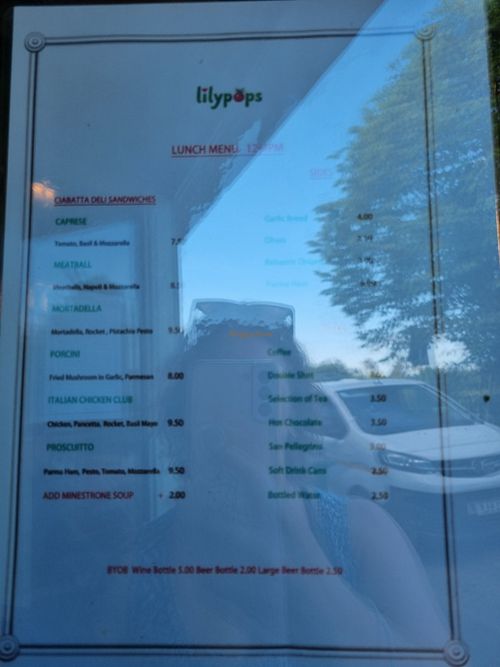 lunch menu at Lilypops in Drymen