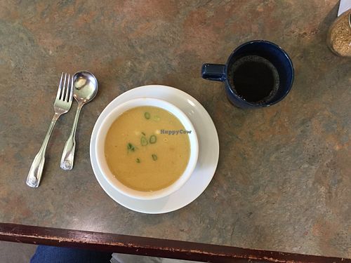 Red lentils & veggie soup  at Shangri-La Vegan - Linden in Oakland