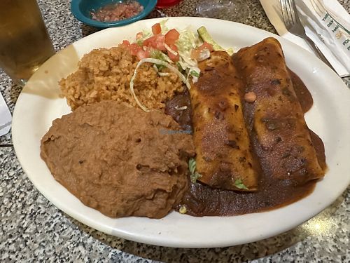 Veggie enchiladas, no cheese  at Chuy's  in Addison