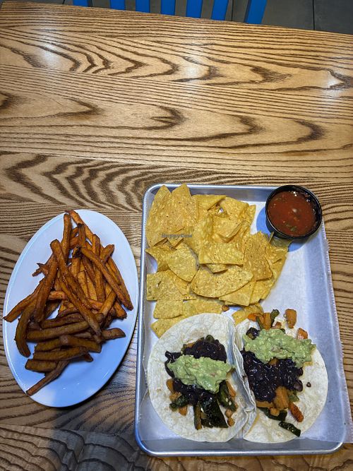 Vegetarian Tacos with sweet potato friess  at El Comal in Mobile