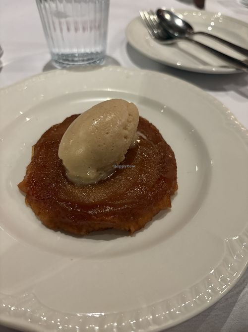 Pear tatin with lemon thyme caramel and oat milk and cognac ice cream  at Entrecôte in Prahran