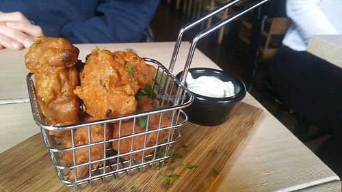 Corn fritters with aioli at Smith & Daughters in Collingwood