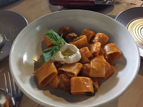Pasta with vegan meatballs at Smith & Daughters in Collingwood
