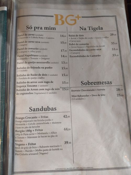 Menu food 2 at BG+ in Rio De Janeiro