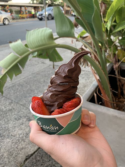 Chocolate ice cream with strawberries   at Banan - Koko Head in Honolulu