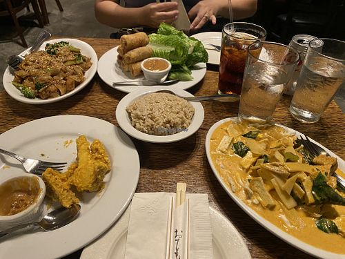 Tofu satay, thai elegant, tofu pad seew, and spring rolls  at Phuket Thai Café in Honolulu