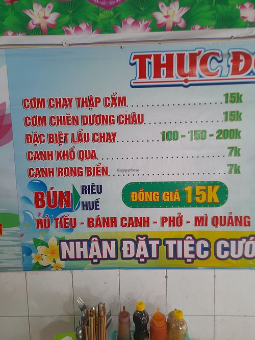 Menu in Vietnamese only at Cơm Chay Diệu Vy in Ho Chi Minh City